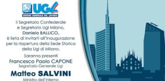 UGL, inaugurazione sede rinnovata venerdì 11 con il segretario generale Capone e Salvini.