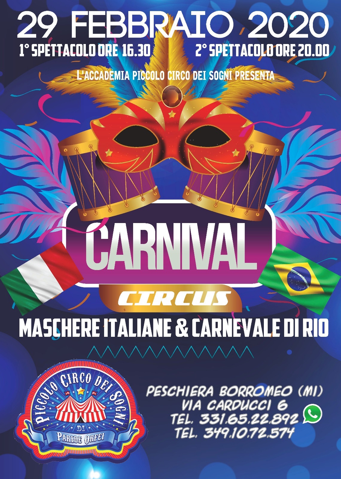 Carnival circus 2020 - maschere italiane & carnevale di rio a Peschiera Borromeo
