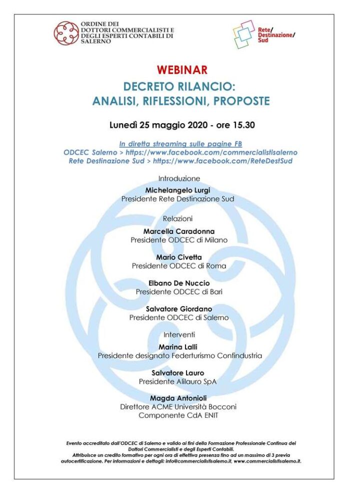webinar ODCECSA Decreto Rilancio 25 maggio 2020