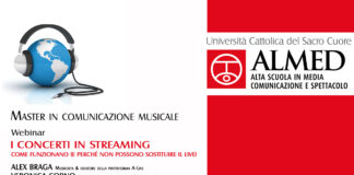 I Concerti in streaming, webinar del Master in Comunicazione Musicale dell’Università Cattolica il 16 settembre.