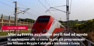 Trenitalia, 36 Frecce in più ad agosto per il mare.