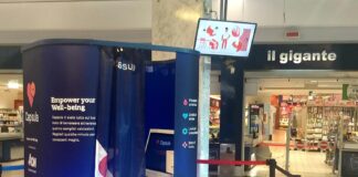 Chiosco per automisurazioni al Centro Commerciale La Fontana di Cinisello Balsamo a cura di Capsula ed Aon.