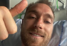 Eriksen lascia l’ospedale di Copenaghen.