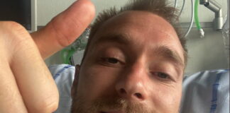 Eriksen lascia l’ospedale di Copenaghen.