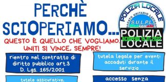 Sciopero nazionale della Polizia Locale sabato 15.