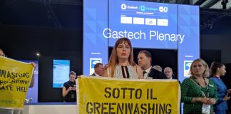 Gastech, la protesta di Greenpeace con un pallone aerostatico.