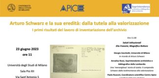 Arturo Schwarz e la sua eredità: dalla tutela alla valorizzazione. I primi risultati del lavoro di inventariazione dell’archivio, venerdì 23 Centro Apice in Statale