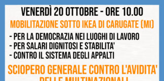 Sciopero Generale venerdì 20, mobilitazione Cub Milano a Ikea di Carugate