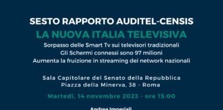 Televisione, presentazione del sesto rapporto Auditel-Censis martedì 14 in Senato