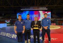 Four italian athletes at the Ssireum Festival in South Korea
