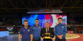Four italian athletes at the Ssireum Festival in South Korea