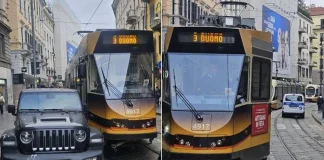 Jeep blocca tram, traffico in tilt